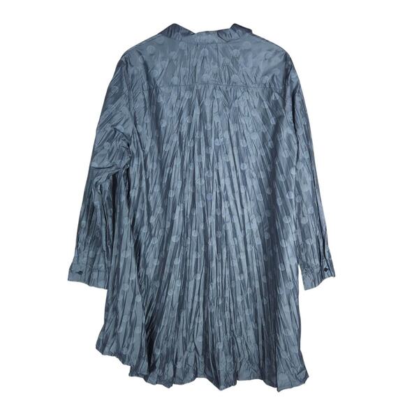 Sun Kim Womens Tunic Blouse M Grey Pleated Polka Dot Button Down Artsy Boho Chic - Picture 7 of 13